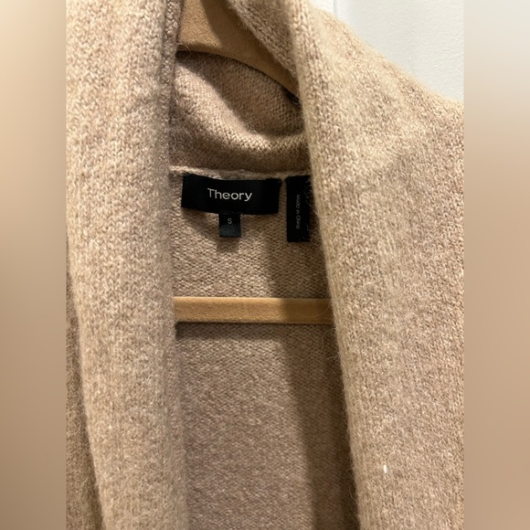 Theory Taupe Tan Wool Blend Long Cardigan sweater Sz Small orig $450 - Picture 2 of 4